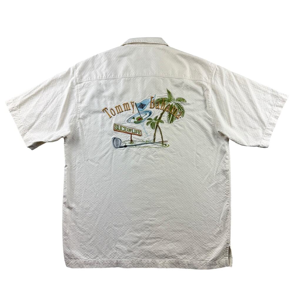 Tommy Bahama Slice Of Life Golf Camp Shirt Mens M Silk Blend Embroidered Cabana